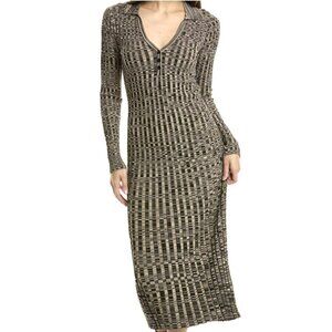 Elie Tahari Space Dye Marled Knit Stretch Midi Dress Large NWT